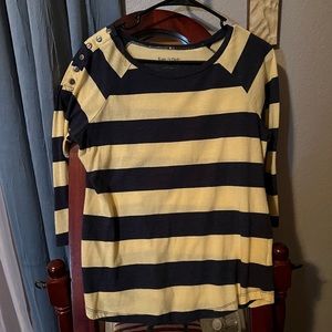 Kate Park women top size large yellow and navy stripes